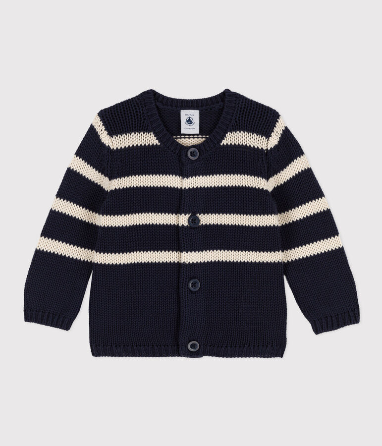 Gestreept babyvestje van katoenen tricot blauw/ecru