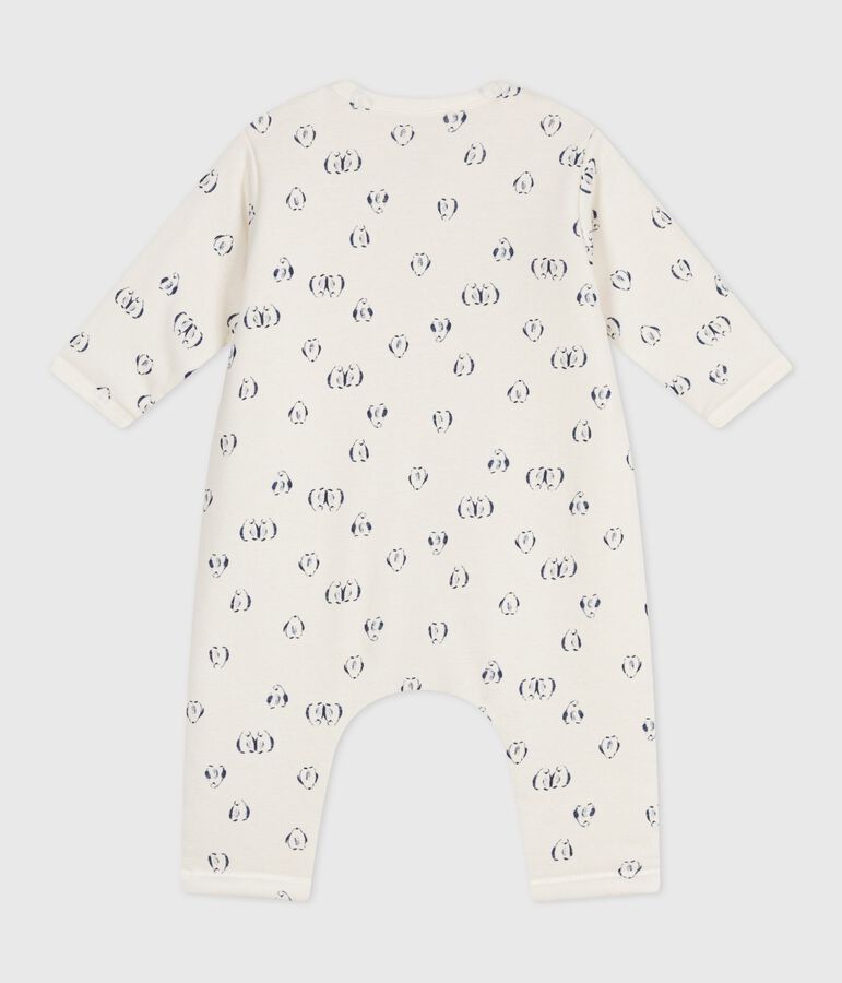 Combinaison ouatin&eacute;e b&eacute;b&eacute; en coton, imprim&eacute; pingouins &eacute;cru/bleu