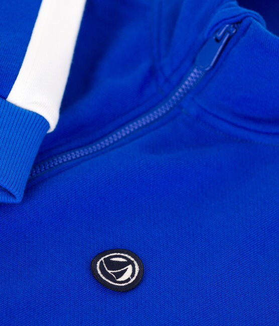 Effen katoenen sweatshirt met rits en opstaande kraag voor kinderen blauw PERSE