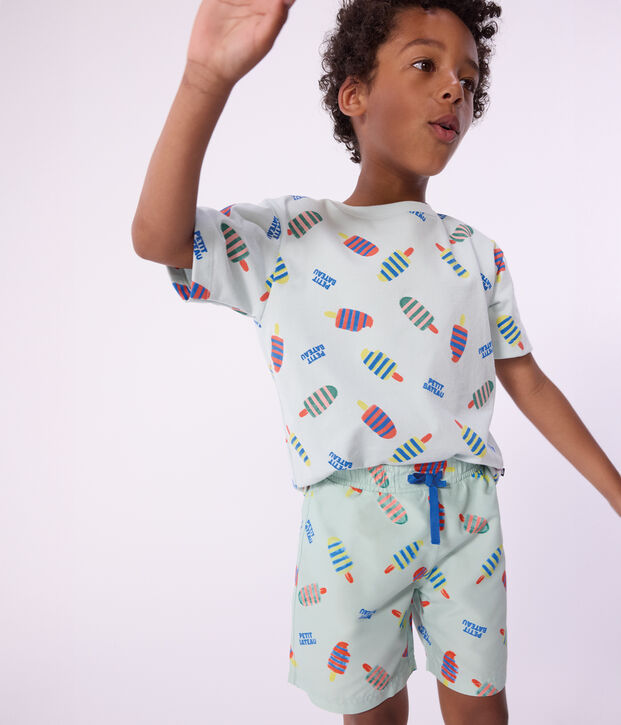 Katoenen T-shirt met korte mouwen met print voor kinderen blauw/multicouleur
