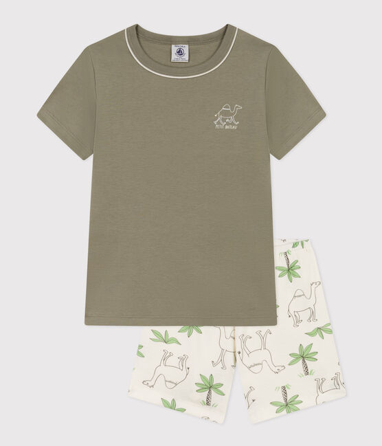Korte katoenen pyjama met dromedarissen voor jongens MARECAGE/ MARSHMALLOW