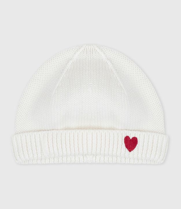Bonnet naissance mixte en coton tricot&eacute; blanc