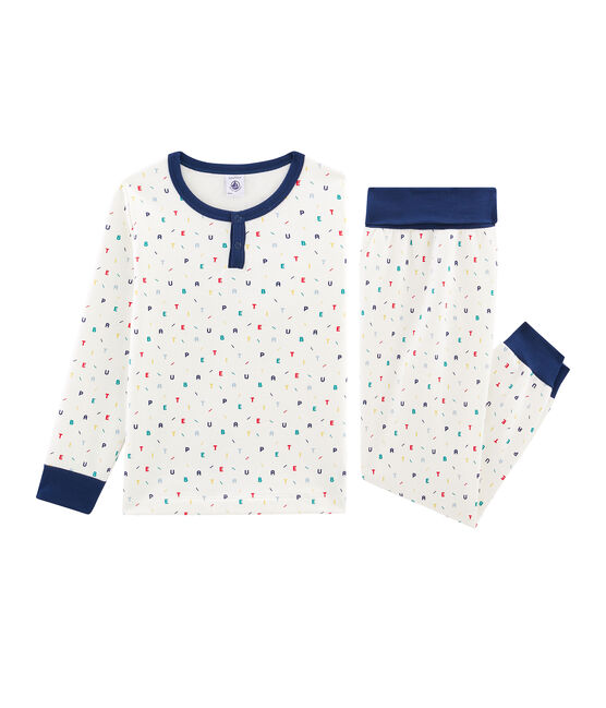 Jongenspyjama met hoge taille van molton wit MARSHMALLOW/wit MULTICO