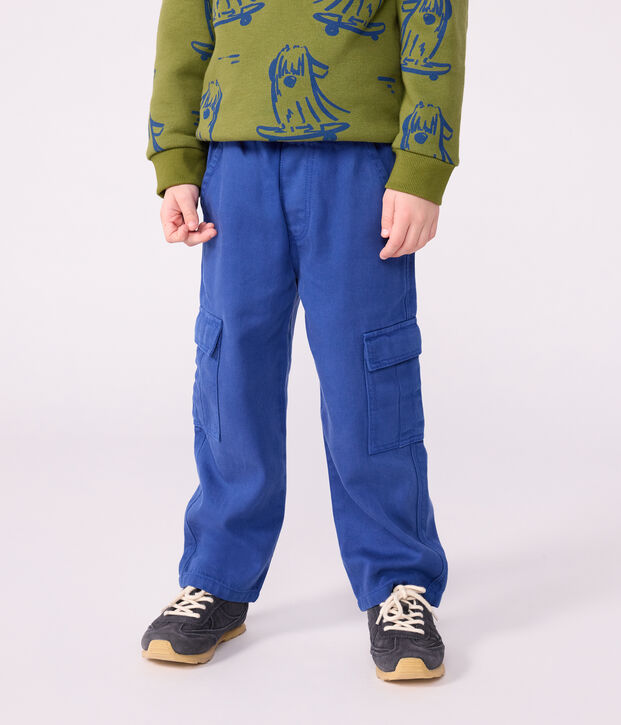Effen cargobroek van lyocell voor kinderen blauw