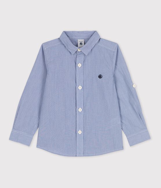 Popeline jongens shirt blauw BLEU/wit BLANC