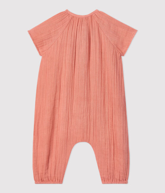 Combinaison longue unie en gaze de coton bio bébé rose PAPAYE