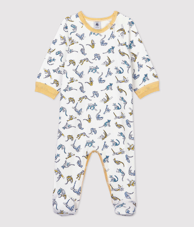 Katoenen slaappakje met panterprint wit/multicouleur