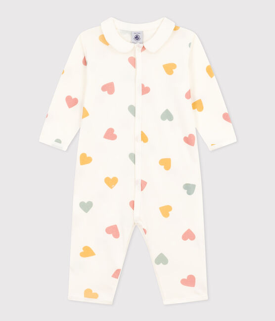 Pyjama bébé sans pieds coeurs multicolores en coton blanc MARSHMALLOW/blanc MULTICO