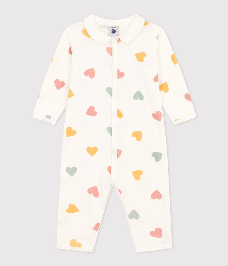 Katoenen babypyjama zonder voetjes met hartjes in allerlei kleuren wit/multicouleur