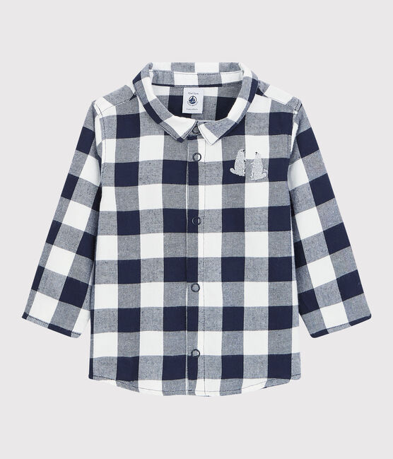 Chemise en coton bébé bleu SMOKING/blanc MARSHMALLOW