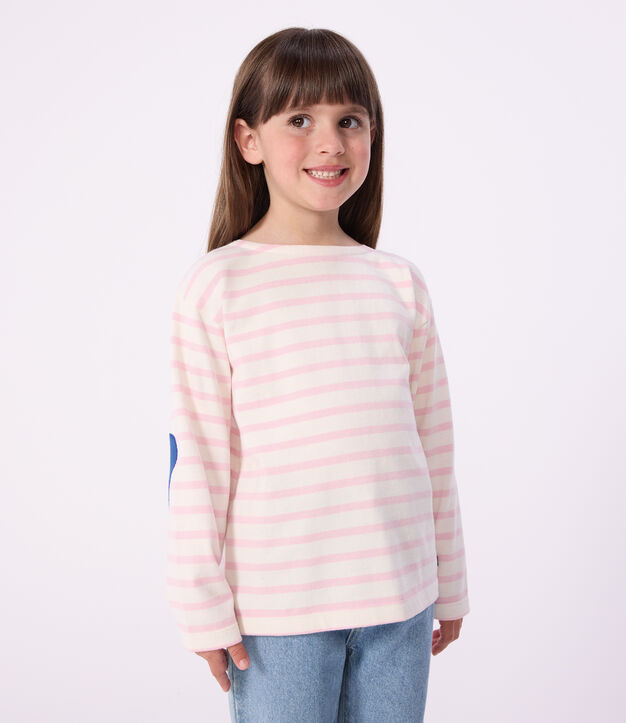 Marini&egrave;re enfant en coton &agrave; rayures rose/rose
