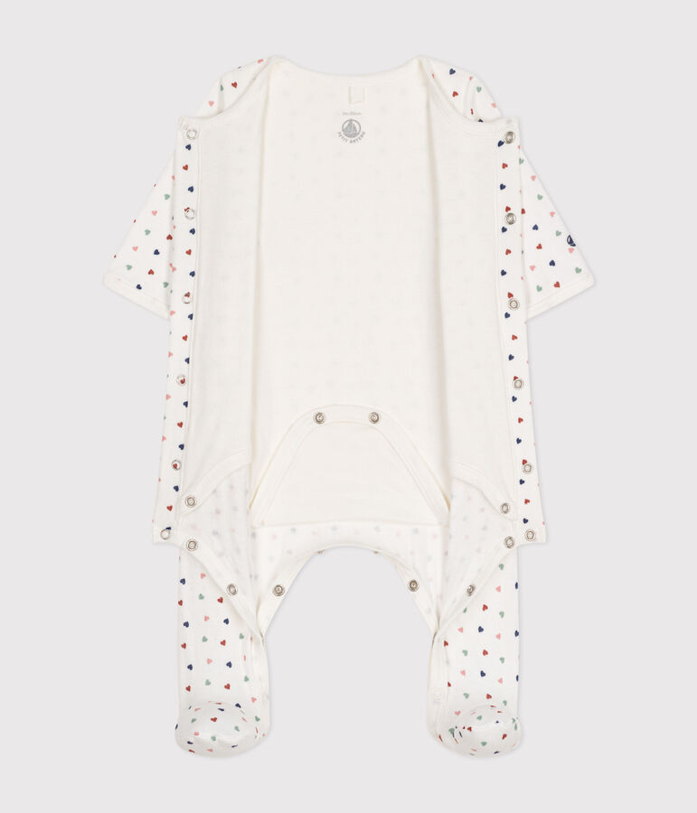 Bodyjama van tubic met kleine hartjes voor baby's wit/multicouleur