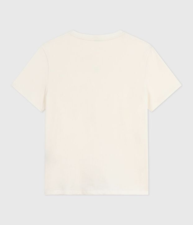 Tee-shirt femme le droit en coton manches courtes blanc cass&eacute;
