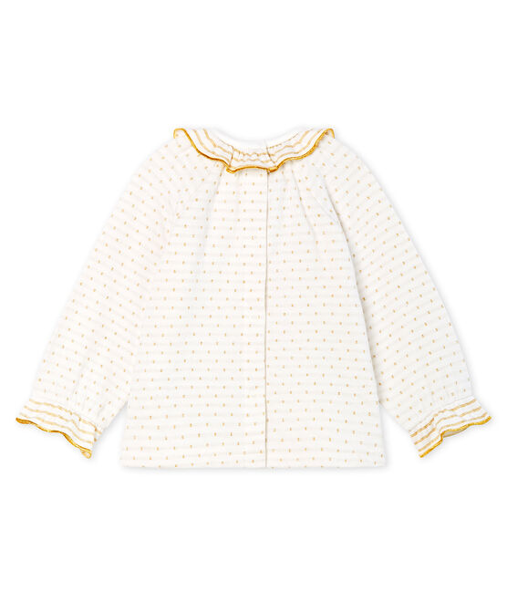Blouse met lange mouwen van jacquard tubic babymeisje wit MARSHMALLOW/geel OR