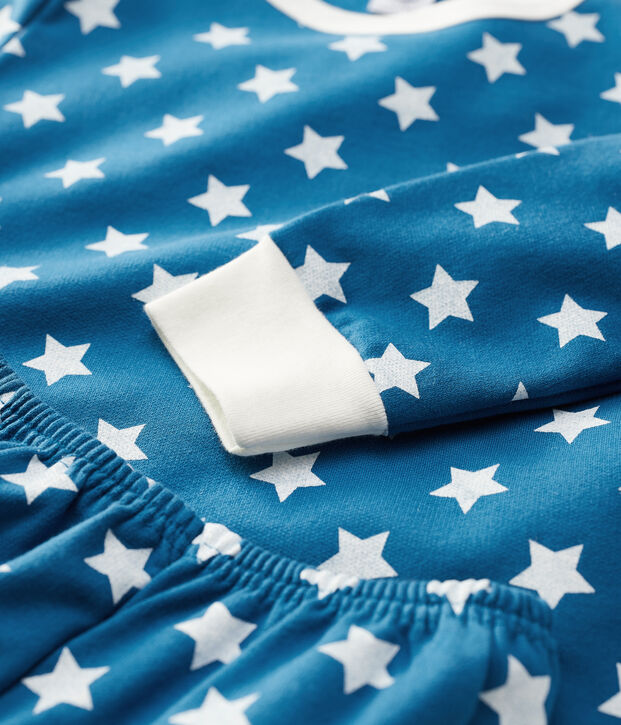 Jongens/meisjes pyjama met grafische print van biologisch katoen blauw/wit