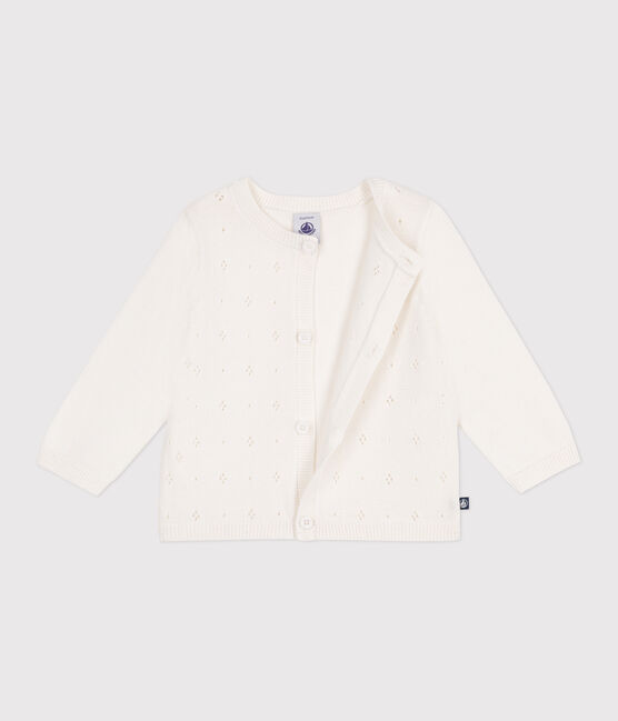 Cardigan bébé en coton point fantaisie blanc MARSHMALLOW