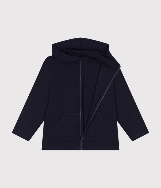 Sweatshirt zippé à capuche en cote enfant garçon bleu SMOKING