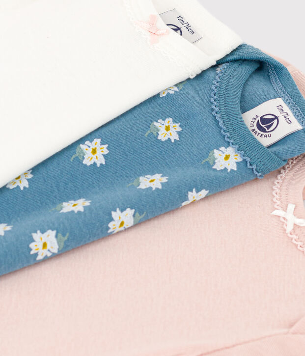 Lot de 3 bodies manches courtes fleurs b&eacute;b&eacute; en coton multicouleur