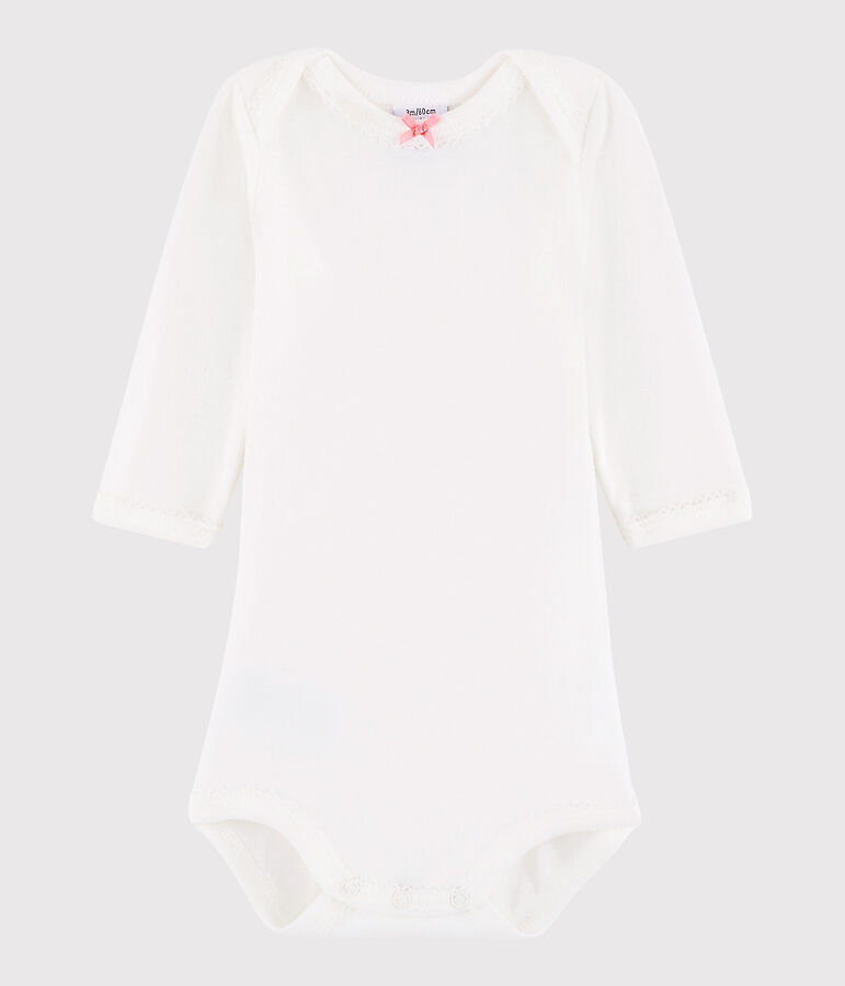Body manches longues b&eacute;b&eacute; fille blanc MARSHMALLOW
