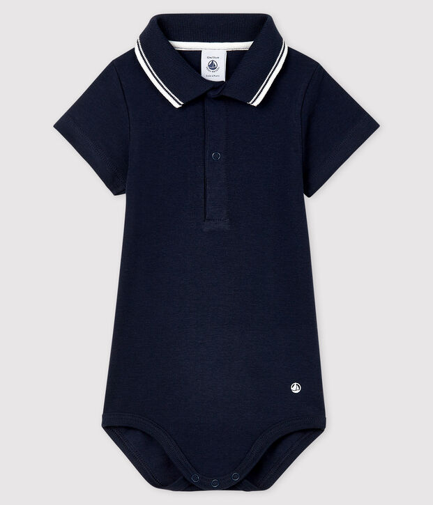 Body manches courtes colo polo en coton b&eacute;b&eacute; bleu marine