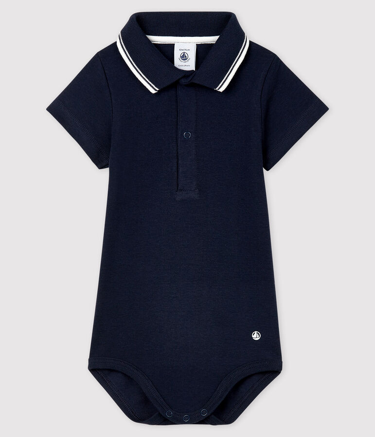 Katoenen body met polokraagje en korte mouwen voor baby's blauw