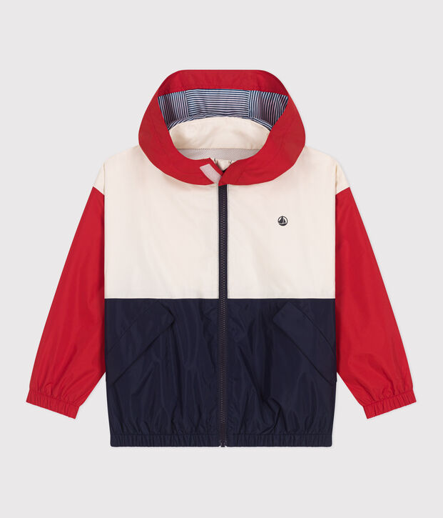 Coupe-vent enfant avec capuche r&eacute;tractable &eacute;cru/multicouleur