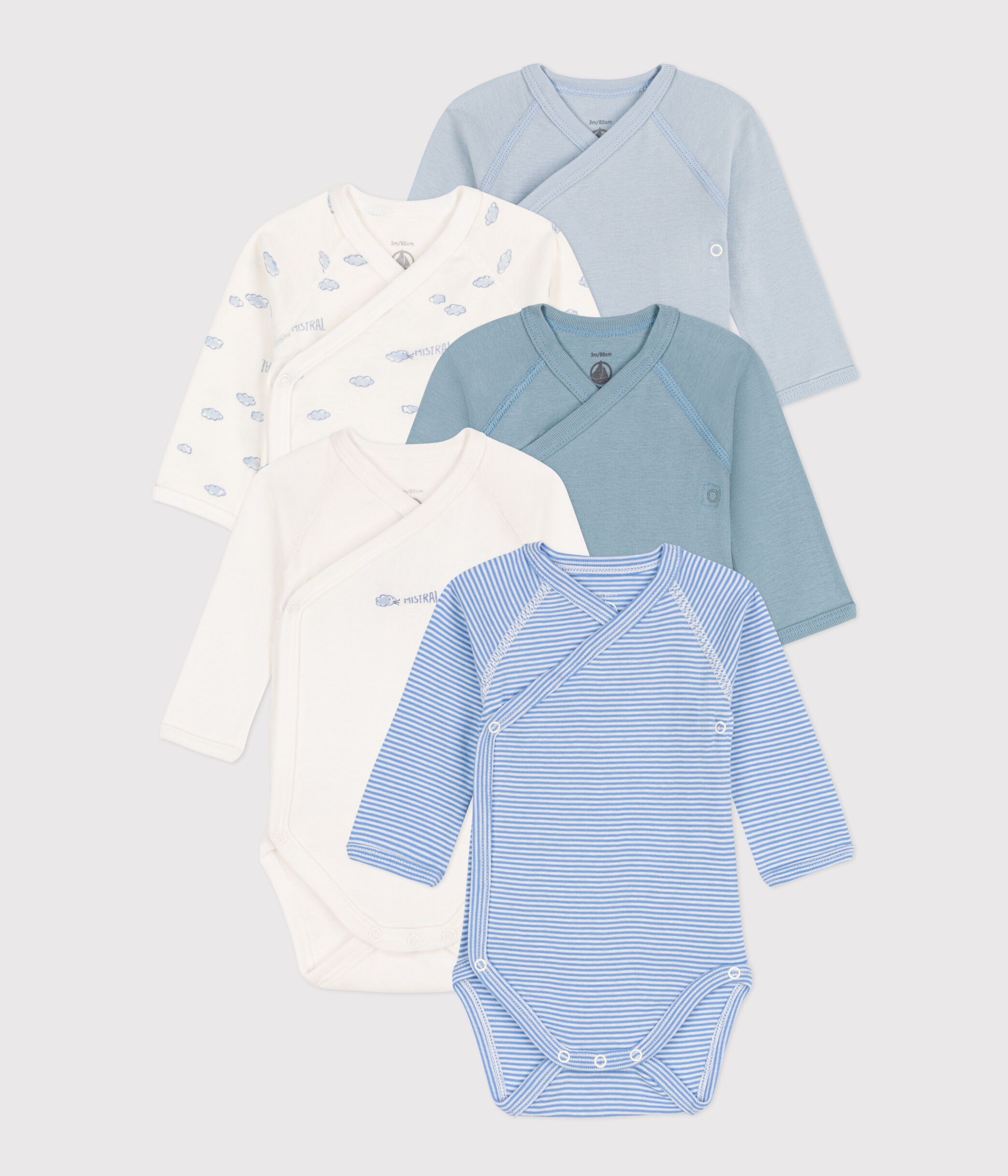 Lot de 5 bodies crois s manches longues imprim s en coton variante