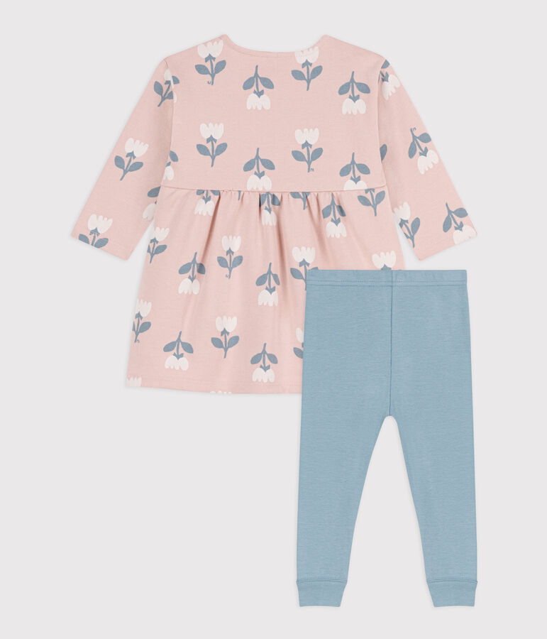 Bedrukt babyjurkje van molton met legging roze/multicouleur
