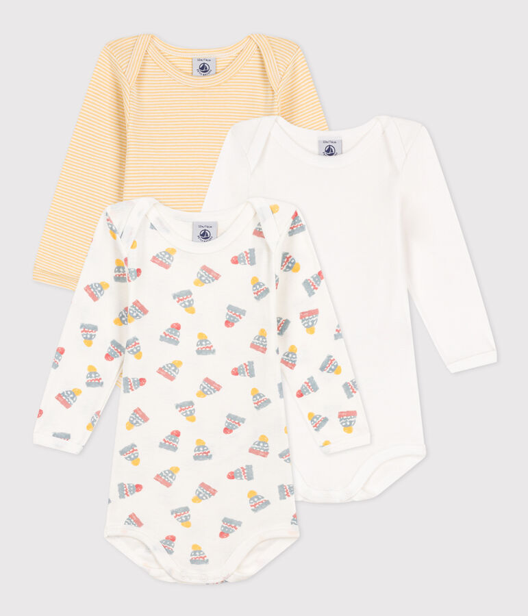 Set van 3 katoenen body's met lange mouwen en mutsjes voor baby's variante 1