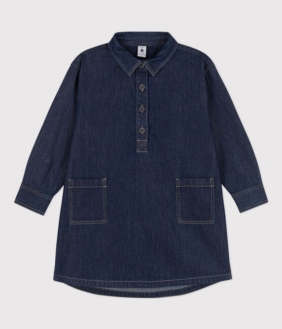Meisjesjurk met lange mouwen in denim blauw DENIM