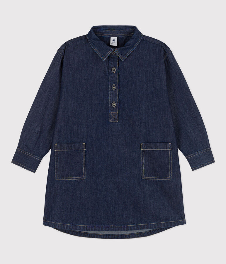 Meisjesjurk met lange mouwen in denim blauw