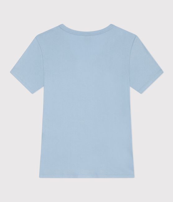 Dames-T-shirt van effen katoen met korte mouwen blauw FLO