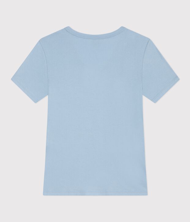 Tee-shirt femme en coton manches courtes uni bleu clair