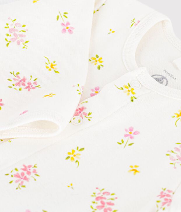 Katoenen bodypyjama zonder voetjes met bloemetjesprint wit/multicouleur