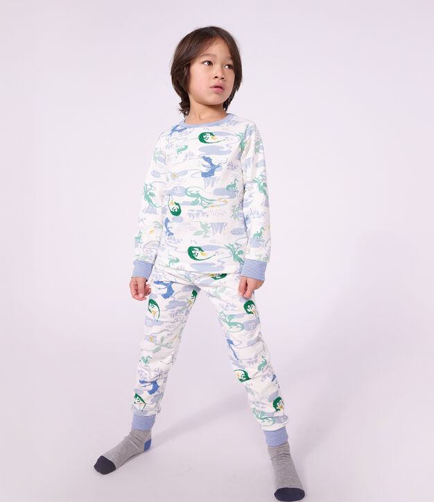 Kinderpyjama van fleece met drakenprint wit/multicouleur