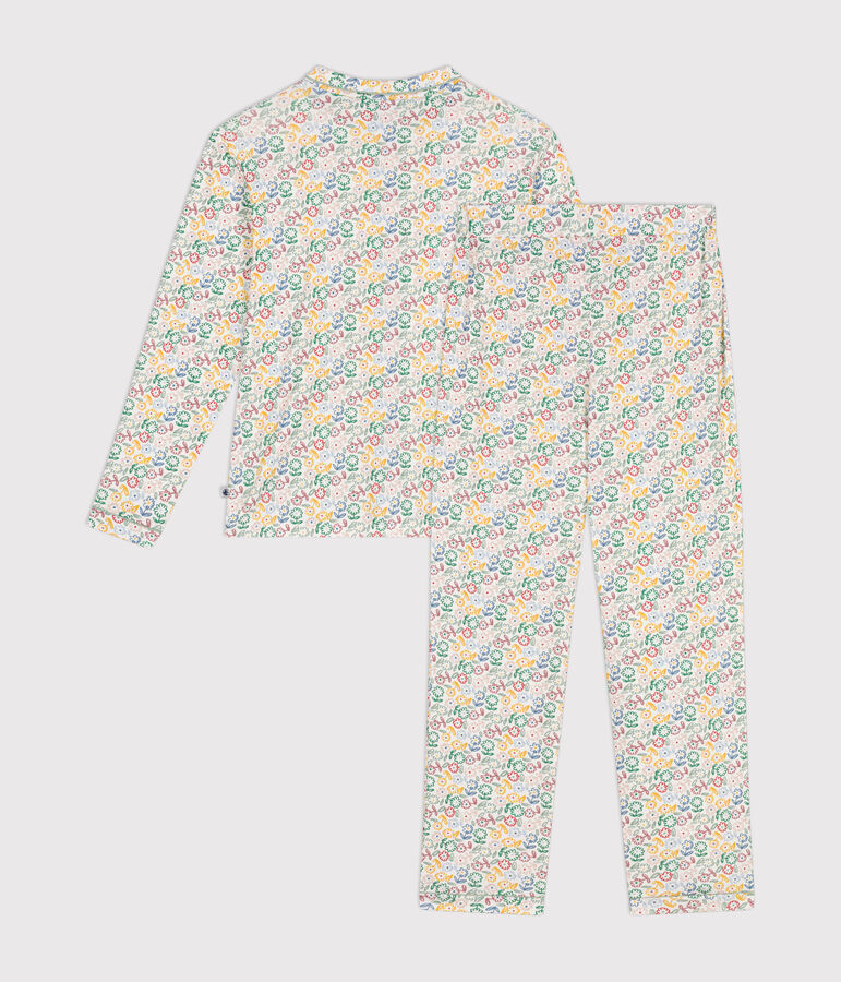 Katoenen pyjama met bloemenmotief voor dames wit/multicouleur