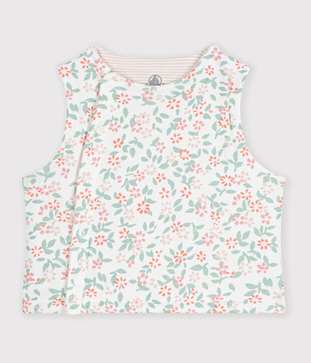 Omkeerbare katoenen cardigan zonder mouwen met print wit/roze