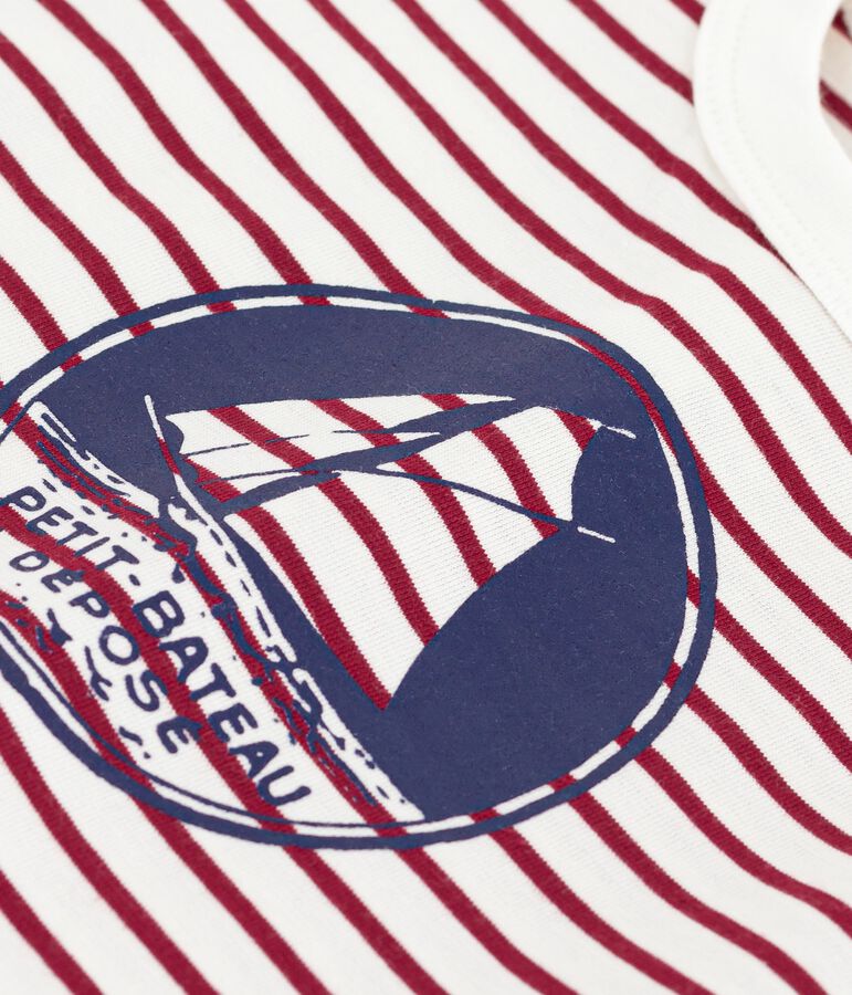 Tee-shirt b&eacute;b&eacute; en coton manches courtes ray&eacute; &eacute;cru/rouge