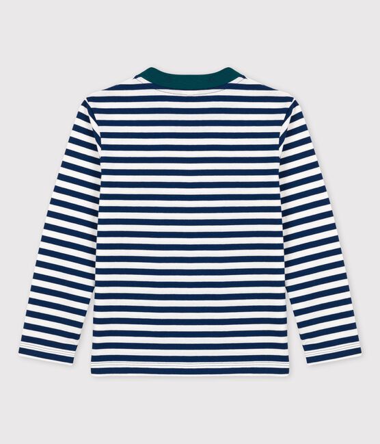 Katoenen jongens t-shirt met lange mouwen blauw MEDIEVAL/wit MARSHMALLOW