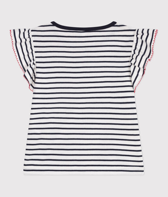 Teeshirt enfant en coton manches courtes à rayures blanc MARSHMALLOW/bleu SMOKING