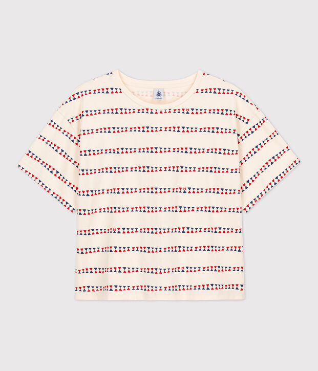 T-shirt LE BOXY en coton Femme &eacute;cru/rouge/multicouleur