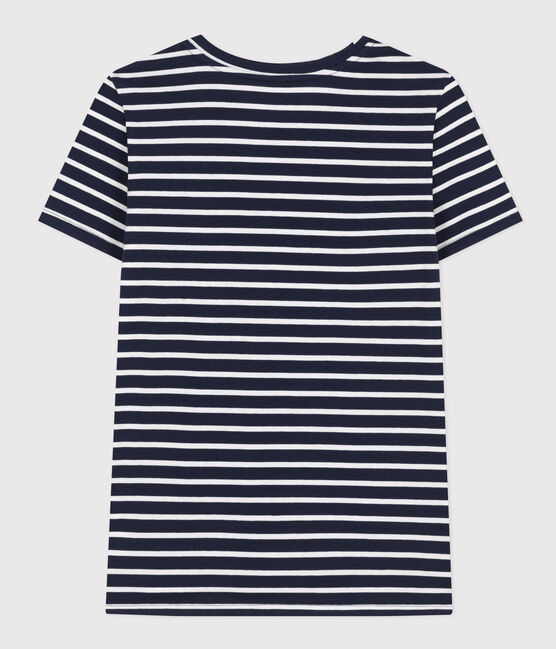 Le Droit, gestreept katoenen T-shirt met ronde hals voor dames blauw SMOKING/wit MARSHMALLOW