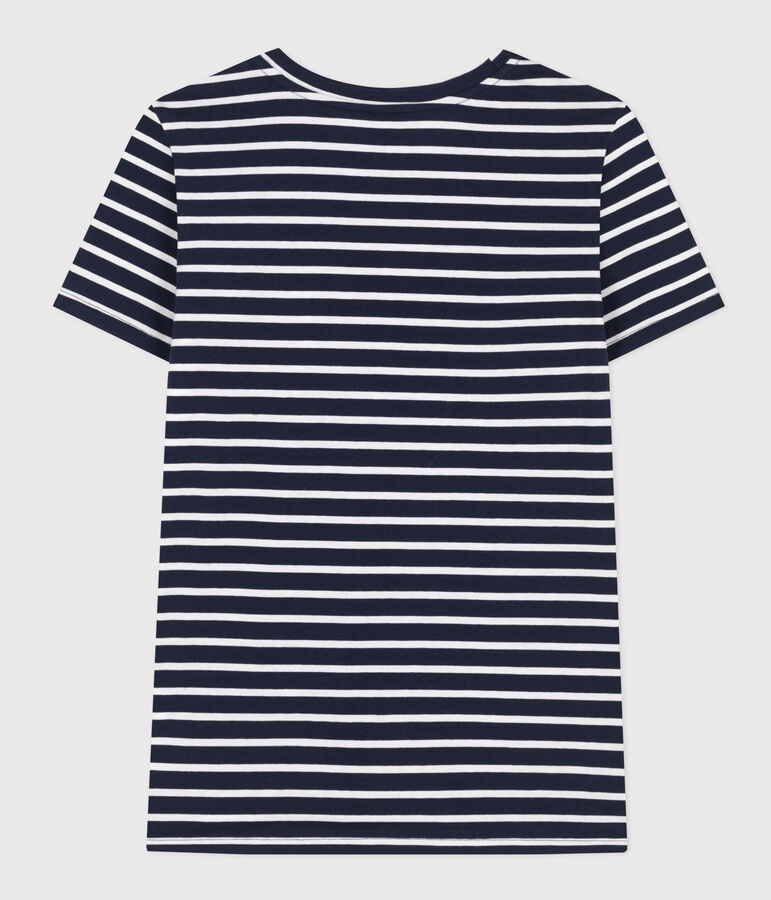 Tee-shirt LE DROIT col rond en coton Femme bleu/blanc