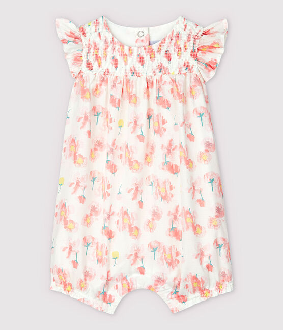 Combinaison courte en popeline bébé fille blanc MARSHMALLOW/blanc MULTICO