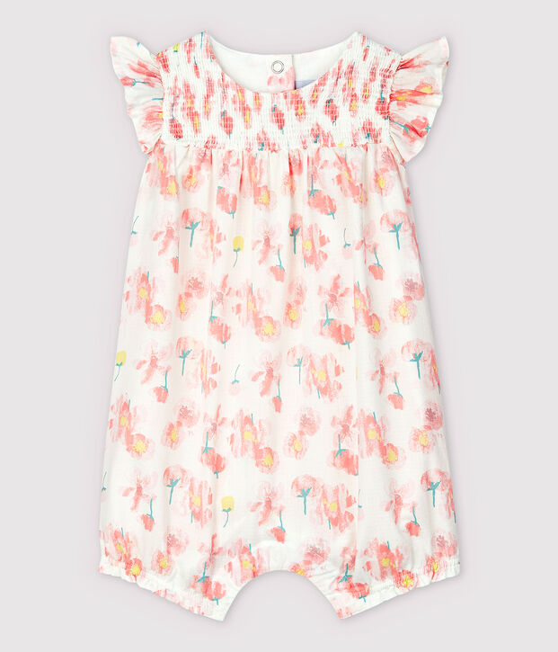 Korte popeline jumpsuit voor babymeisjes wit/multicouleur