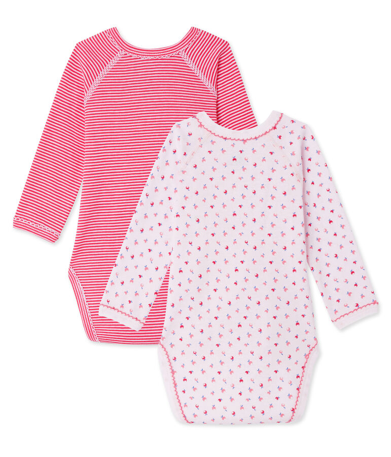 Set van twee eerste body's voor babymeisjes wit .