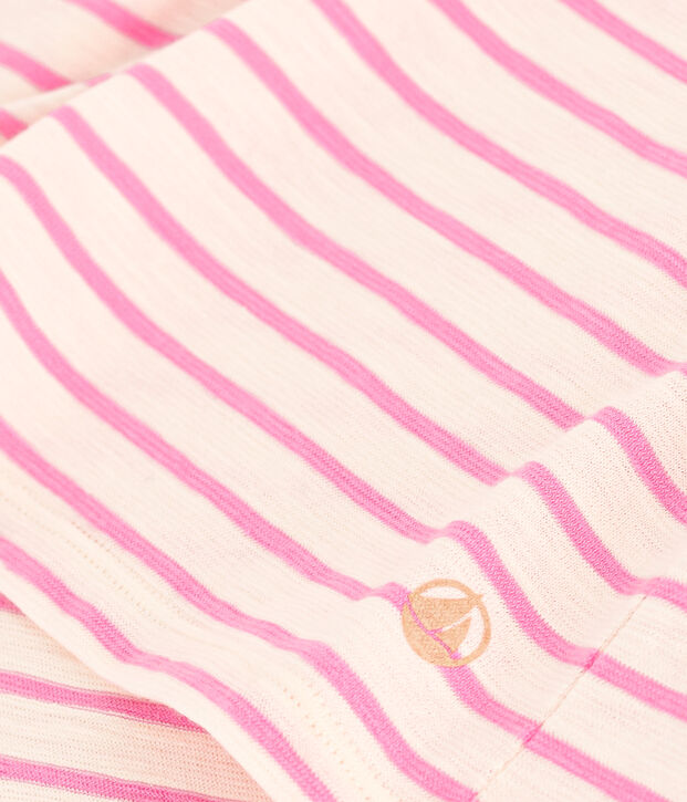 Tee-shirt Le Droit col rond en coton ray&eacute; femme &eacute;cru/rose