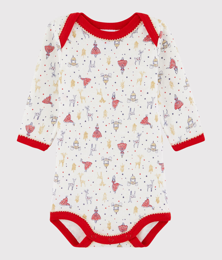 Rompertje lange mouwen babymeisje wit/multicouleur