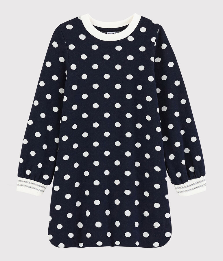 Meisjesjurk met lange mouwen kinderen blauw SMOKING/wit MARSHMALLOW