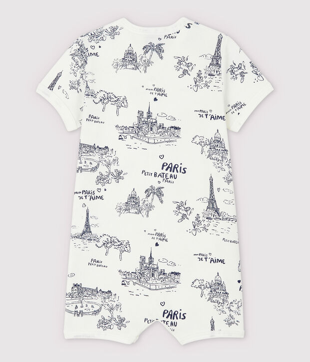 Combicourt toile de Jouy Paris b&eacute;b&eacute; en coton blanc/bleu